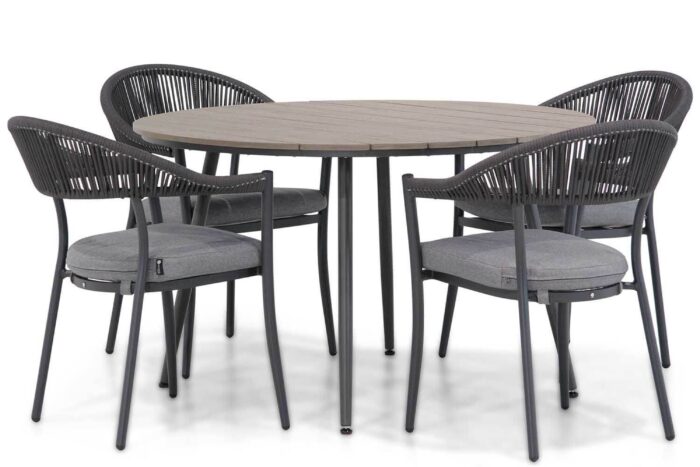Santika Furniture Vivian/Matale 125 cm rond dining tuinset 5-delig – Grijs-antraciet