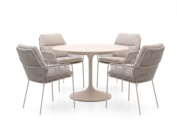 SUNS Punta/Nova ø120cm dining tuinset 5-delig Laagste prijsgarantie! – Taupe