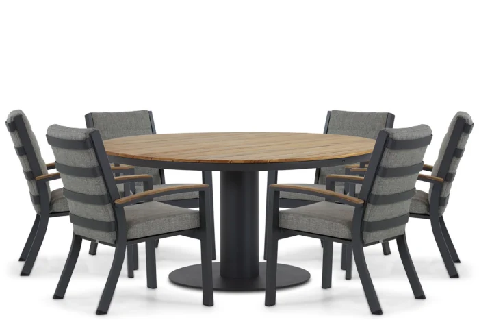 Osmen Midura/Salerno 160 cm dining tuinset 7-delig - Grijs-antraciet