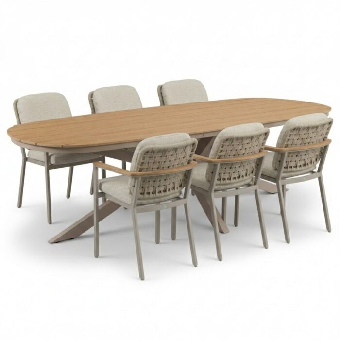 LUX outdoor living Texas/Montana beige dining tuinset | 6 personen | polywood + aluminium | 260cm Deens ovaal