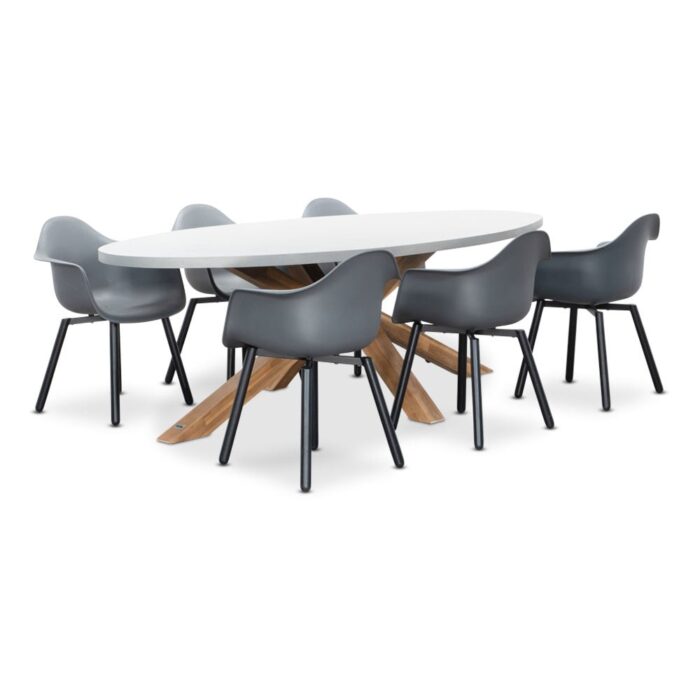 BUITEN living Livorno/Montreux dining tuinset | 6 personen | betonlook + kunststof | 240cm – Light Teak, Betonlook, Antraciet
