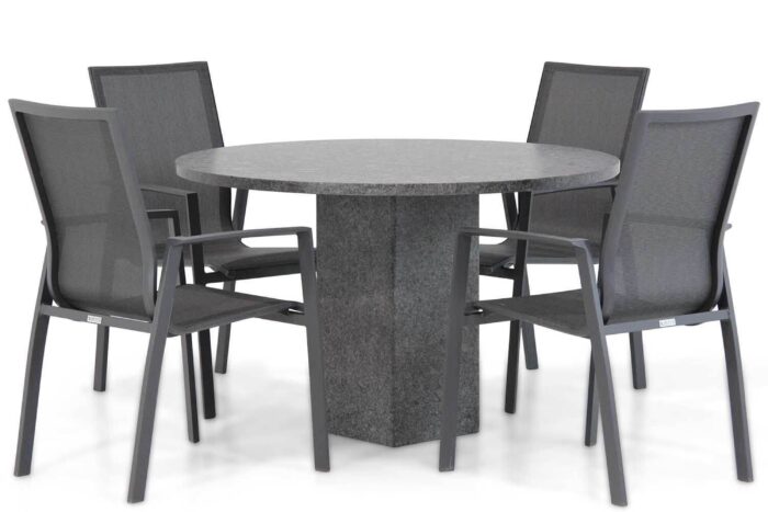 Lifestyle Garden Furniture Ultimate/Graniet 120 cm rond dining tuinset 5-delig – Grijs-antraciet