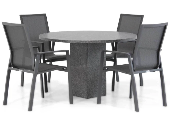 Lifestyle Garden Furniture Ultimate/Graniet 120 cm rond dining tuinset 5-delig - Grijs-antraciet