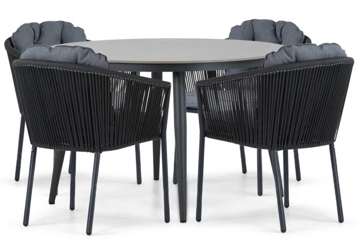 Santika Furniture Novita/Vienna 120 cm dining tuinset 5-delig – Grijs-antraciet