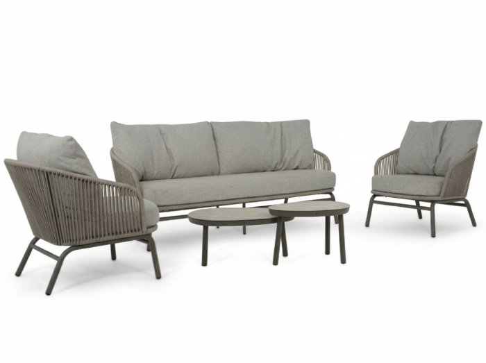 Coco Livo stoel-bank loungeset 5 delig – Taupe-naturel-bruin