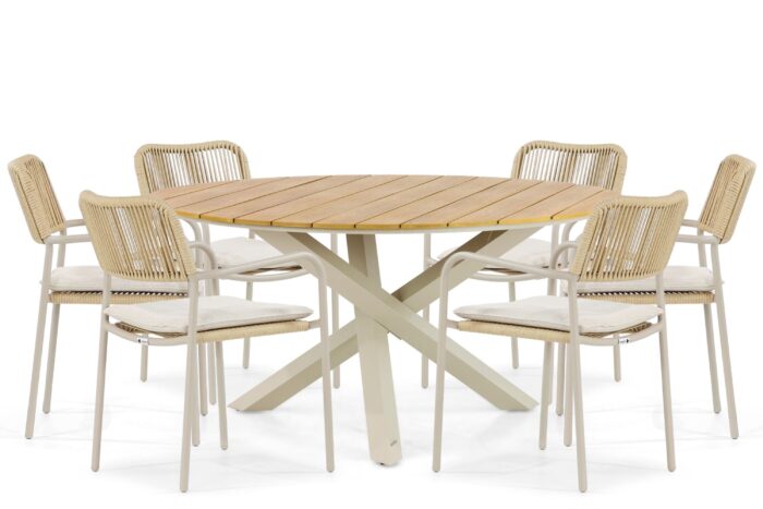Coco Penya/Ancona 150 cm dining tuinset 7-delig – Taupe-naturel-bruin