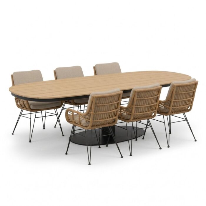 LUX outdoor living Panama antraciet/Carlos taupe dining tuinset | 6 personen | polywood + wicker | 260cm