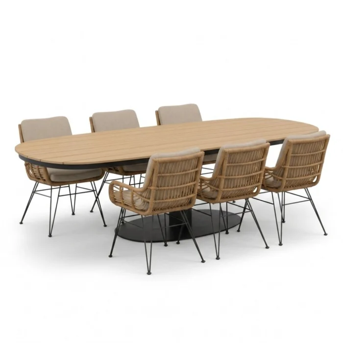 LUX outdoor living Panama antraciet/Carlos taupe dining tuinset | 6 personen | polywood + wicker | 260cm
