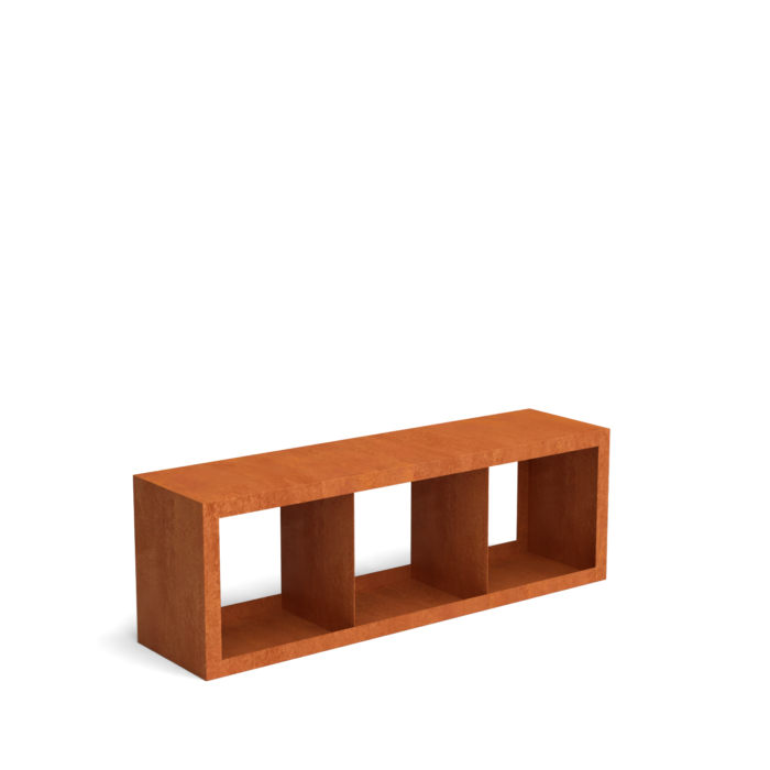 Geroba Egura cortenstaal houtopslag onderverdeling 3 vakken 1500x385x500 mm – bruin