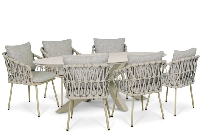 Coco Oliva/Lunea 240×120 cm dining tuinset 7-delig – Zand/Beige