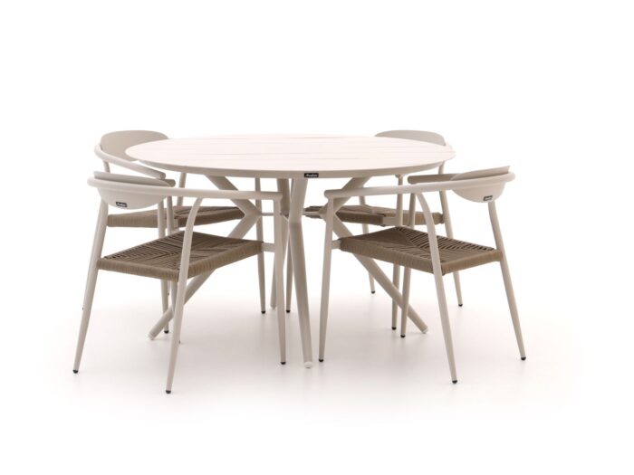 Manifesto Furniture Cavone/Sora ø 127cm dining tuinset 5-delig stapelbaar – Taupe