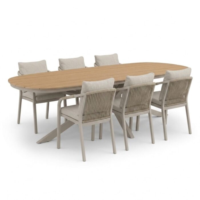 LUX outdoor living Texas/Calgary beige dining tuinset | 6 personen | polywood + touw | 260cm Deens ovaal