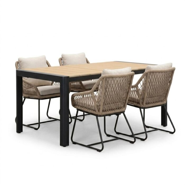 LUX outdoor living Liverpool/Portofino Sahara Dust dining tuinset | 4 personen | polywood + touw | 160cm – Naturel