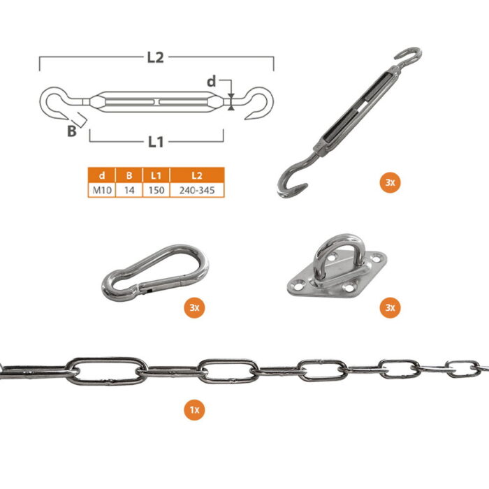 Shadow comfort Schaduwdoek bevestigingsset driehoek RVS A4 M10 spanner