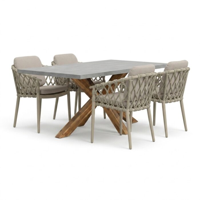BUITEN living Livorno/Cleveland beige dining tuinset | 4 personen | polystone + aluminium | 200cm