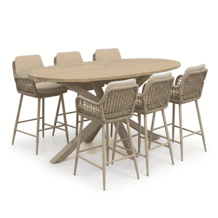 LUX outdoor living Cleve beige/Valencia Sandstone dining barset | 6 personen | teakhout + touw | 240cm