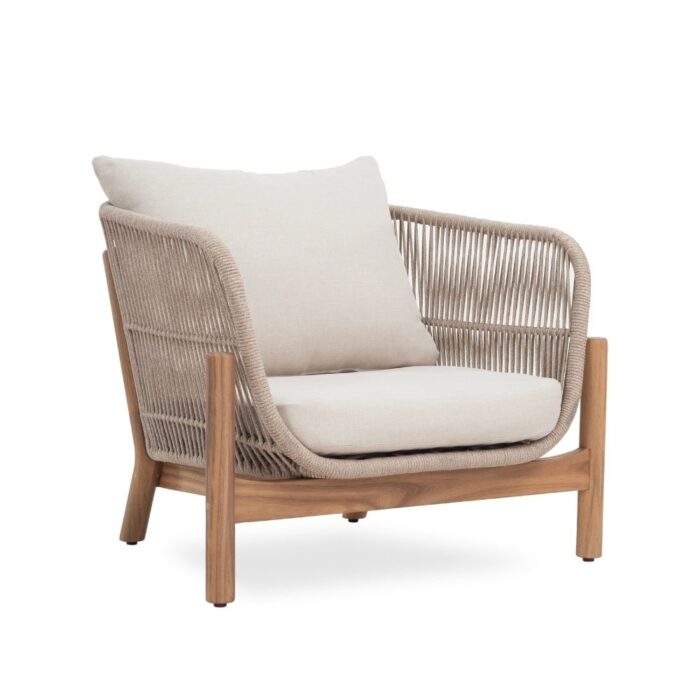 BUITEN living Braga loungestoel tuin | touw + hardhout | zand – Natural Teak