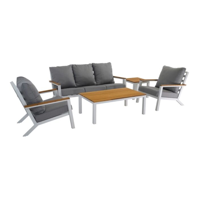 Lesli Living Donnan stoel-bank loungeset 5 personen | aluminium + bamboe | wit | 5-delig