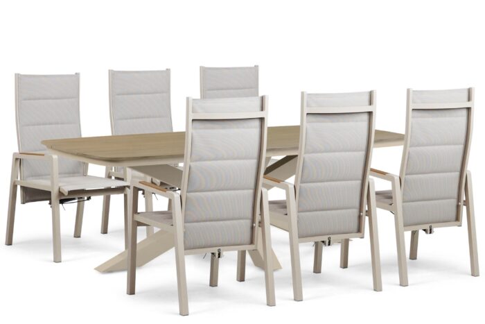 Lifestyle Garden Furniture Essence/Camila 220×100 cm dining tuinset 7-delig – Taupe-naturel-bruin