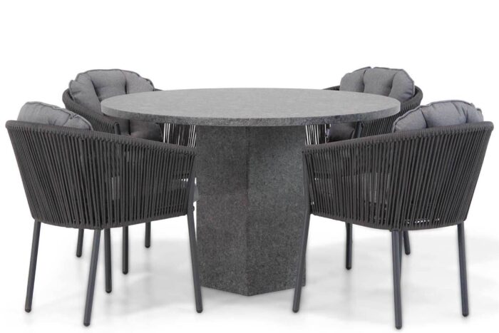 Santika Furniture Novita/Graniet 120 cm rond dining tuinset 5-delig – Grijs-antraciet