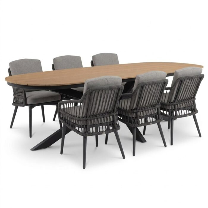 LUX outdoor living Texas/Alicante antraciet dining tuinset | 6 personen | polywood + wicker | 260cm