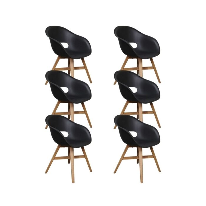 BUITEN living Karlstad dining tuinstoel set van 6 | kunststof + hardhout | zwart