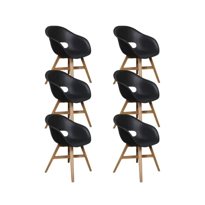 BUITEN living Karlstad dining tuinstoel set van 6 | kunststof + hardhout | zwart