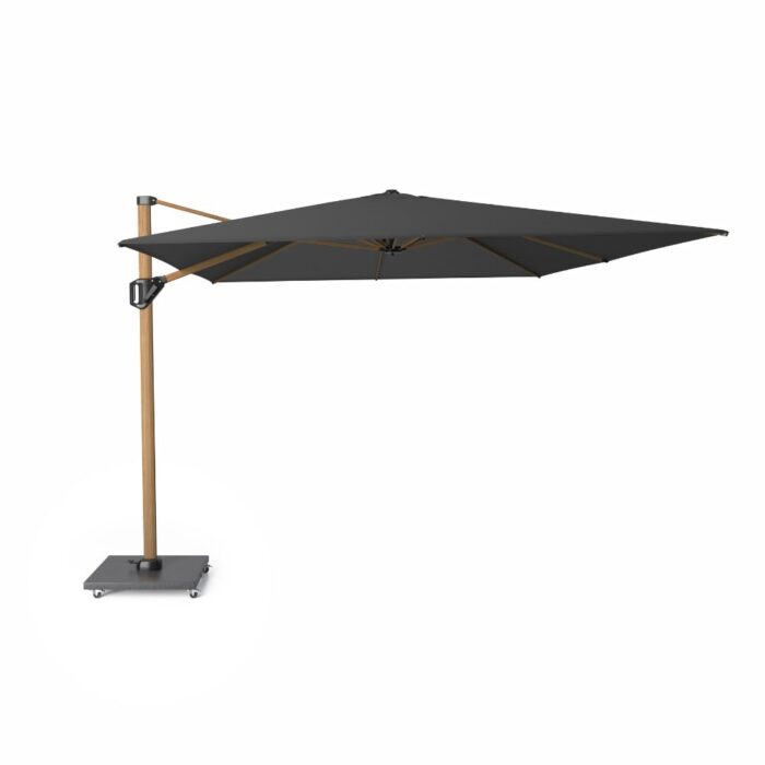 Platinum Challenger T¹ zweefparasol premium doek | 400x300cm | Faded Black/Teak look – Zwart, Natural Teak