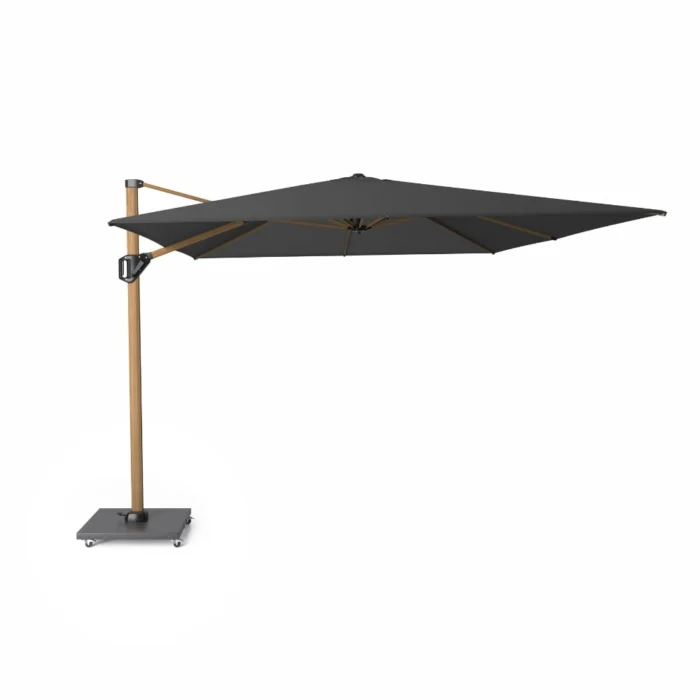 Platinum Challenger T¹ zweefparasol premium doek | 400x300cm | Faded Black/Teak look - Zwart, Natural Teak