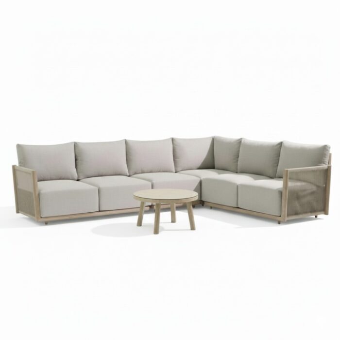 BUITEN living Beau hoek loungeset 6 personen incl. tafel 70cm rond | aluminium + touw | grijs | 5-delig 304x234cm