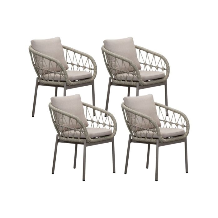 LUX outdoor living Dakota dining tuinstoel set van 4 | touw + aluminium | beige