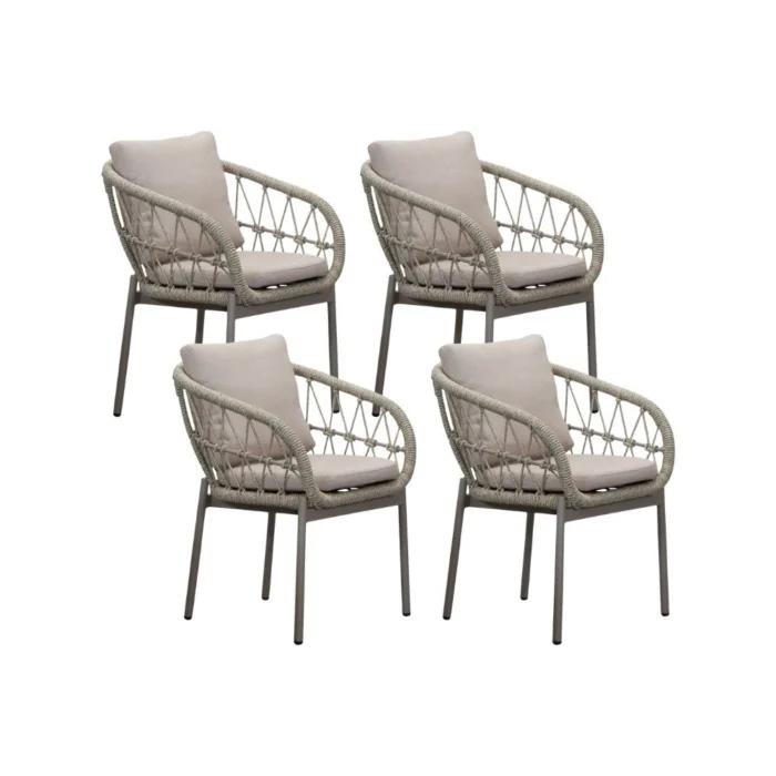LUX outdoor living Dakota dining tuinstoel set van 4 | touw + aluminium | beige