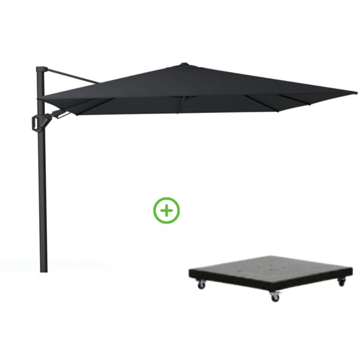 Platinum Challenger T² zweefparasol premium doek | 300x300cm met Monza parasolvoet 90kg | Jet Black – Zwart