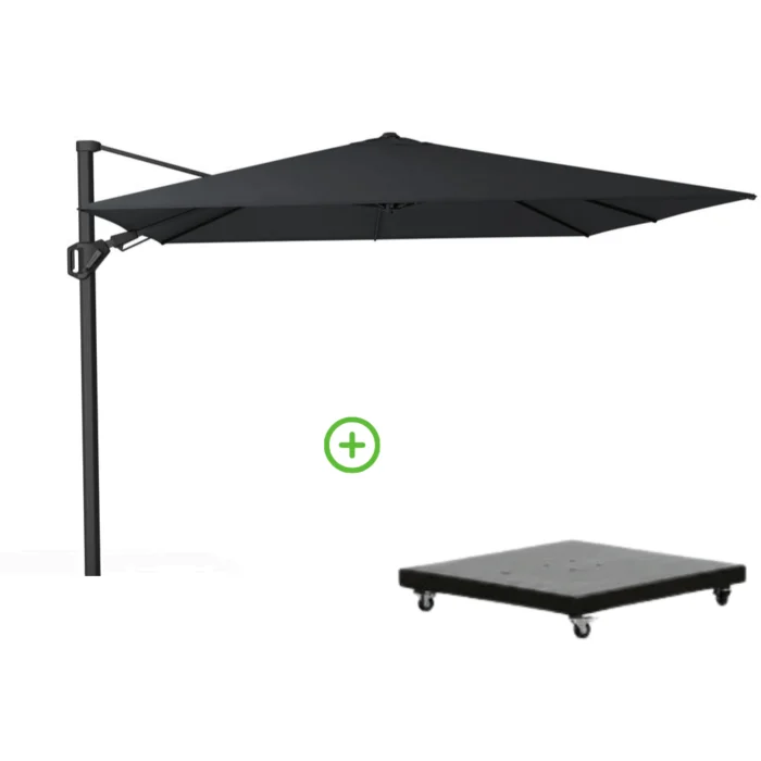 Platinum Challenger T² zweefparasol premium doek | 300x300cm met Monza parasolvoet 90kg | Jet Black - Zwart