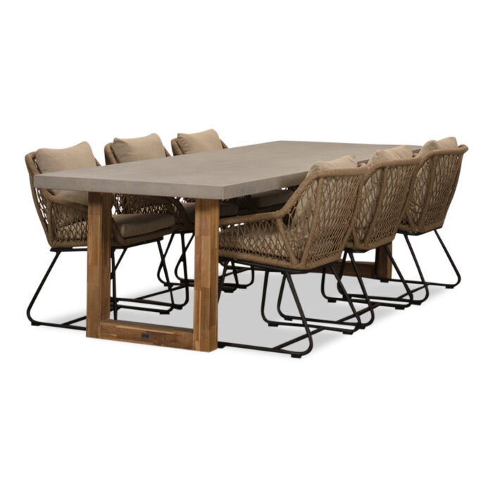 BUITEN living Lausanne/Portofino Sahara Dust dining tuinset | 6 personen | betonlook + touw | 250cm – Zand