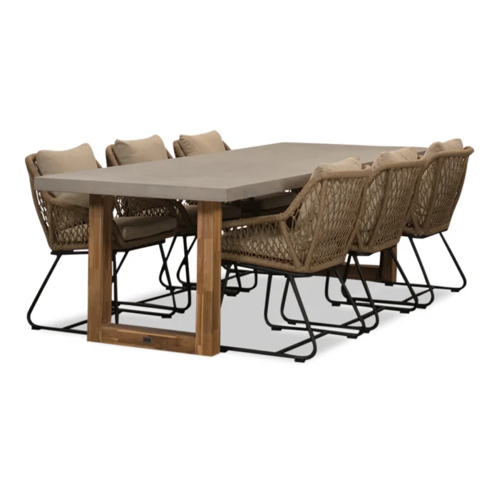 BUITEN living Lausanne/Portofino Sahara Dust dining tuinset | 6 personen | betonlook + touw | 250cm - Zand