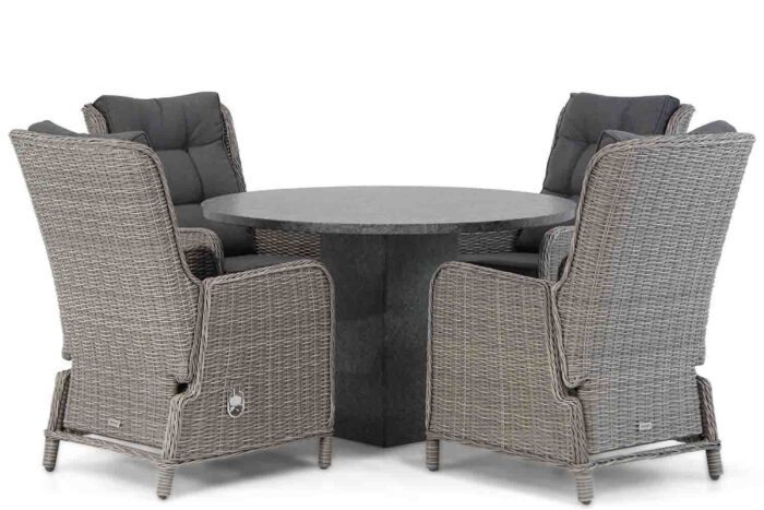 Garden Collections Kingston/Graniet 120 cm rond dining tuinset 5-delig – Grijs-antraciet