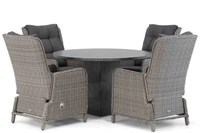 Garden Collections Kingston/Graniet 120 cm rond dining tuinset 5-delig - Grijs-antraciet