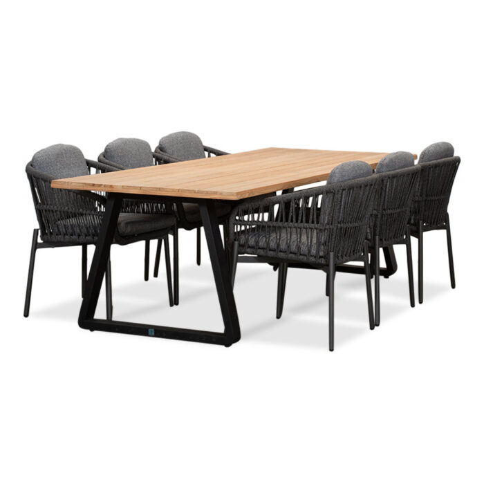 LUX outdoor living Elena/Rico charcoal dining tuinset | 6 personen | teakhout + aluminium | 240cm – Zwart