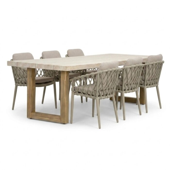 BUITEN living Laurenne/Cleveland beige dining tuinset | 6 personen | polystone + aluminium | 250cm