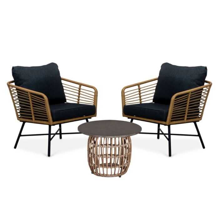 BUITEN living Flow lounge balkonset 2 personen | wicker + betonlook | Bamboo antraciet | 3-delig