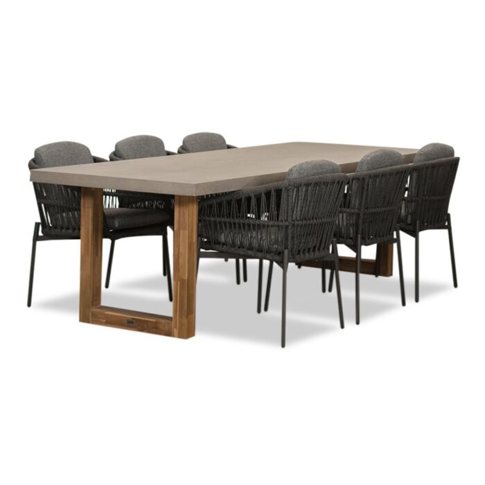 BUITEN living Lausanne/Rico charcoal dining tuinset | 6 personen | betonlook + aluminium | 250cm – Zwart