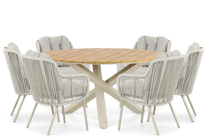 Santika Furniture Nanda/Ancona 150 cm dining tuinset 7-delig – Taupe-naturel-bruin