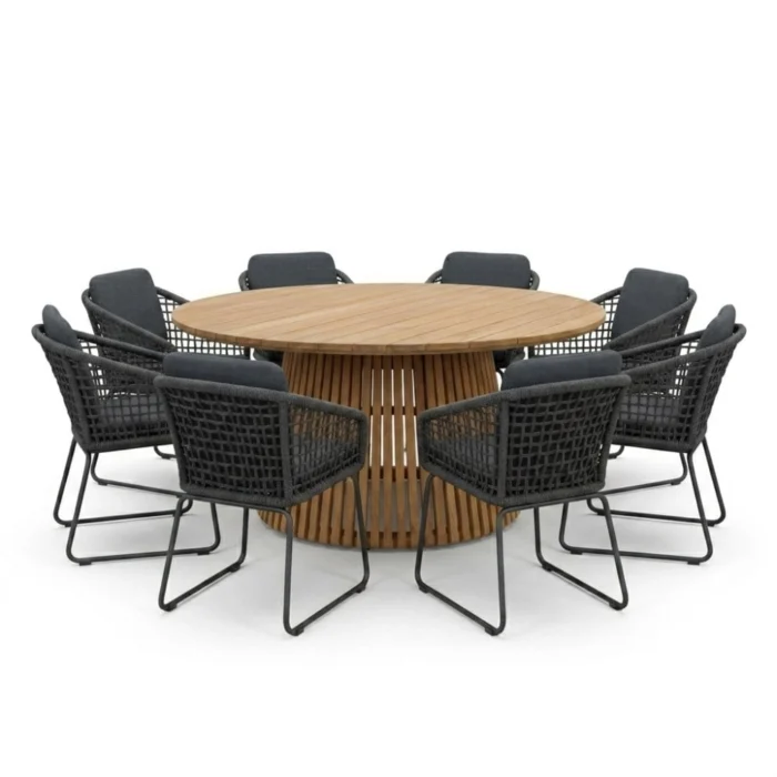 BUITEN living Palau/Tulum Lava Grey dining tuinset | 8 personen | teakhout + touw | 180cm - Natural Teak