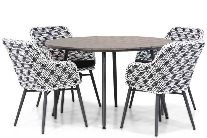 Lifestyle Garden Furniture Crossway/Matale 125 cm rond dining tuinset 5-delig – Zwart-wit