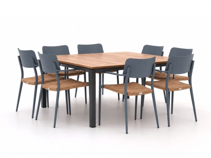 Bellagio tuinmeubelen Cino/Linosa 160x160cm dining tuinset 9-delig stapelbaar – Grijs
