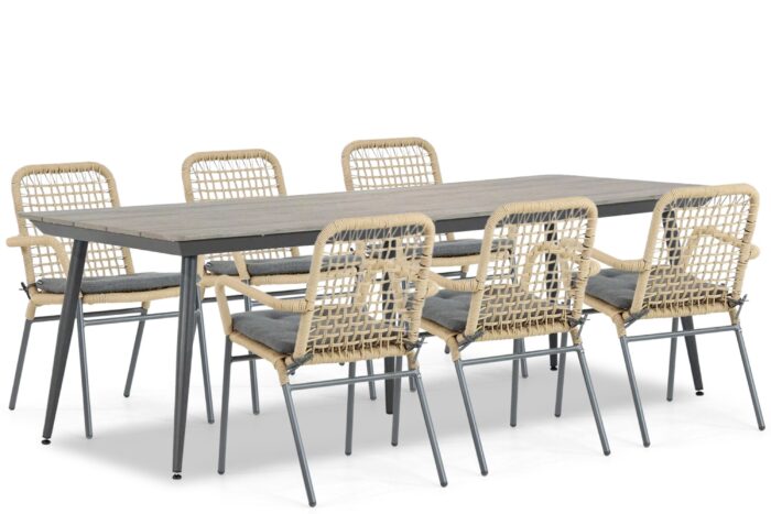De Laan Projects Laan Catalone/Matale 240 cm dining tuinset 7-delig – Taupe-naturel-bruin