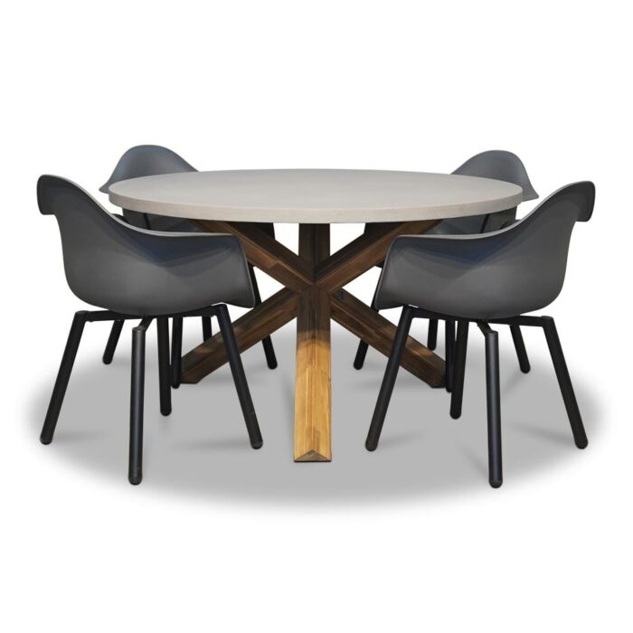 BUITEN living Nancy/Montreux dining tuinset | 4 personen | betonlook + kunststof | 135cm – Betonlook, Antraciet