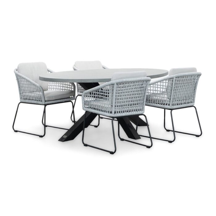 BUITEN living Stockholm/Tulum grijs dining tuinset | 4 personen | betonlook + touw | 200cm ovaal