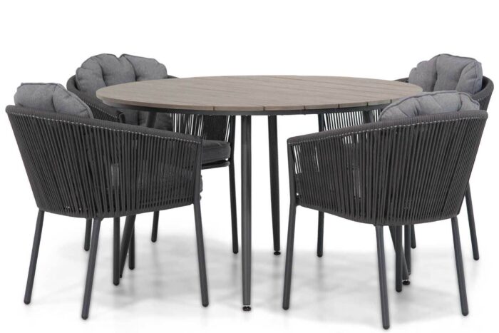 Santika Furniture Novita/Matale 125 cm rond dining tuinset 5-delig – Grijs-antraciet
